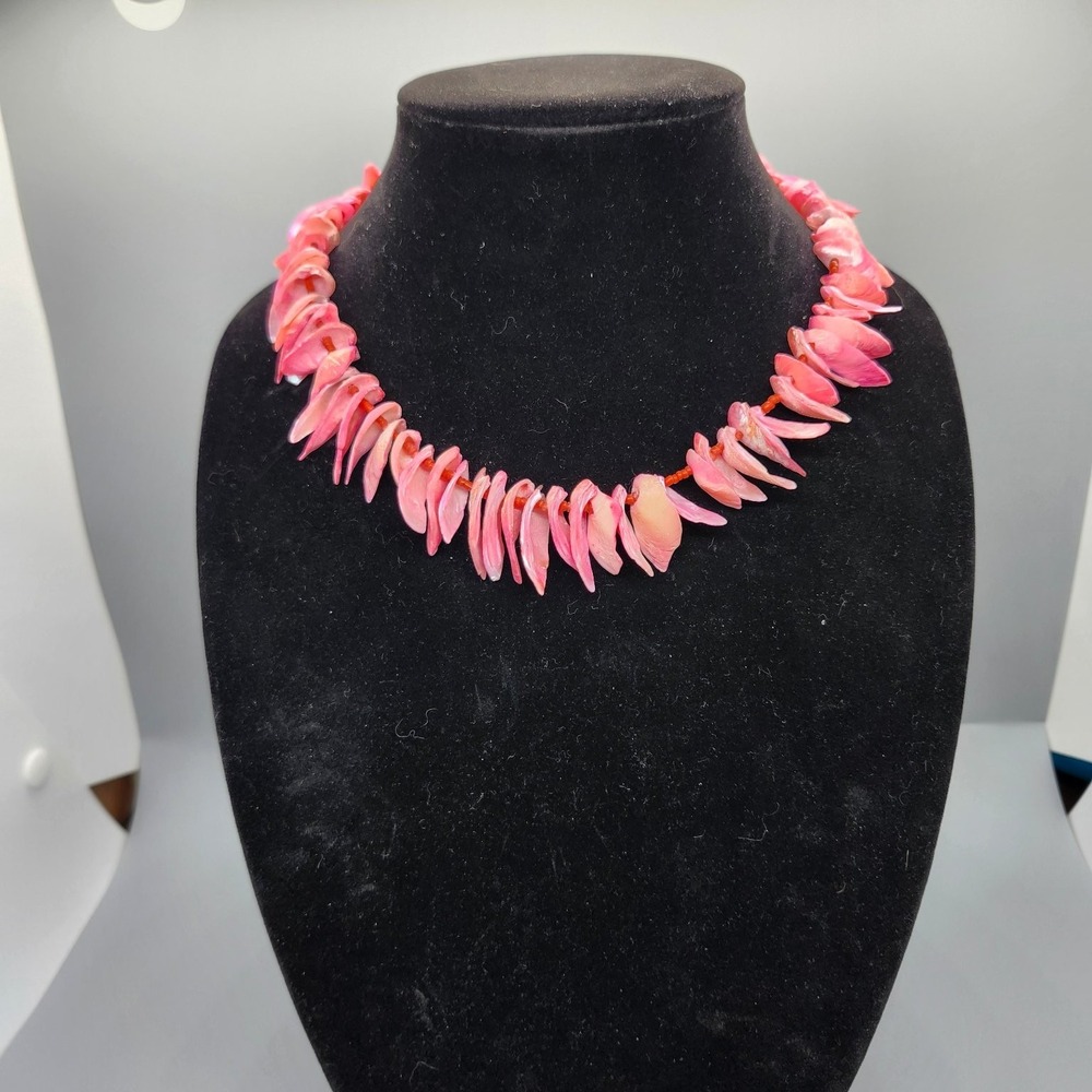 Pink Shell Bib Necklace Choker 18" Graduated Natural Statement Jewelry